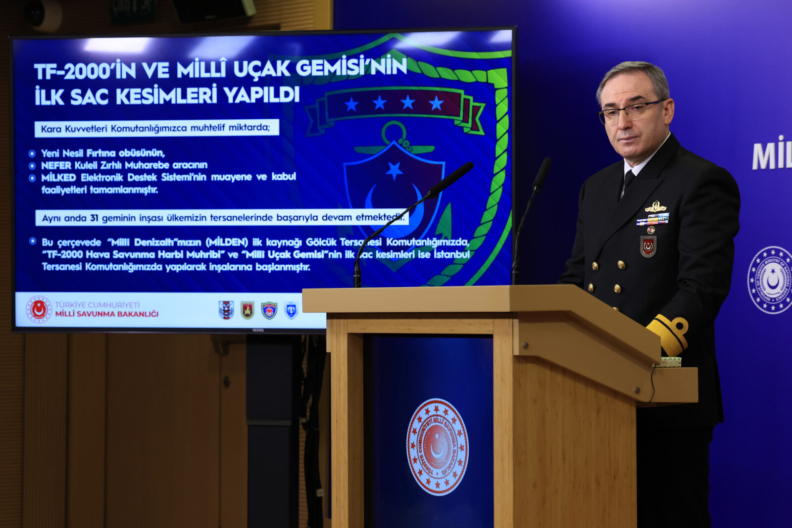Rear Admiral Zeki Akturk, Press and Public Relations Advisor of the Ministry of National Defense (MoD), made statements at the weekly press briefing held at the Ministry. (AA Photo)
