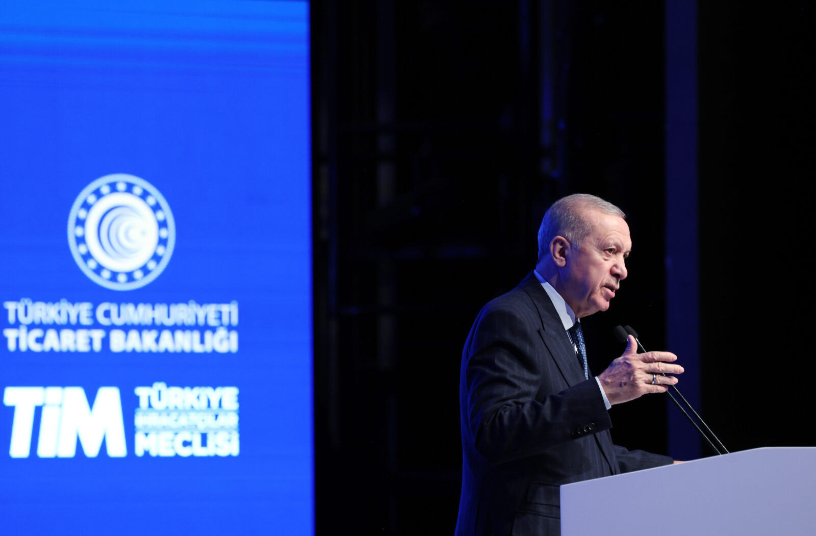 President Recep Tayyip Erdogan delivers a speech during the announcement of 2024 export figures at the Halic Congress Center in Istanbul, Türkiye on Jan. 03, 2025. (AA Photo)