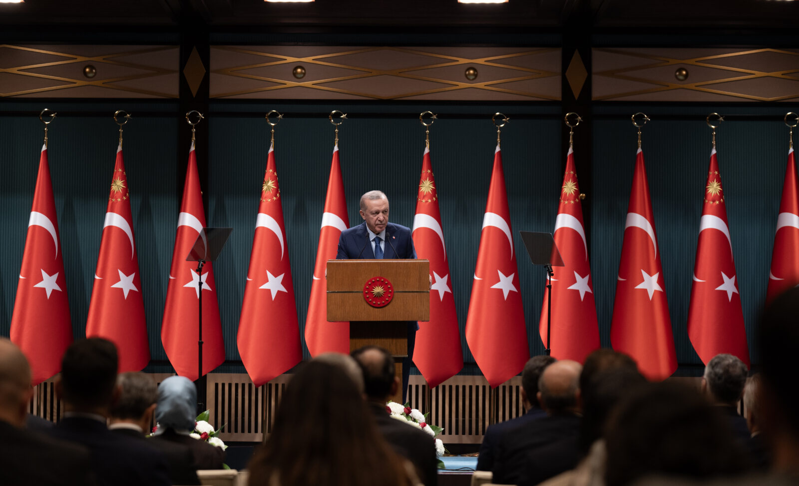 President Recep Tayyip Erdogan delivers a speech after chairing the cabinet meeting at the Presidential Complex in Ankara, Türkiye on Jan. 6, 2025. (AA Photo)