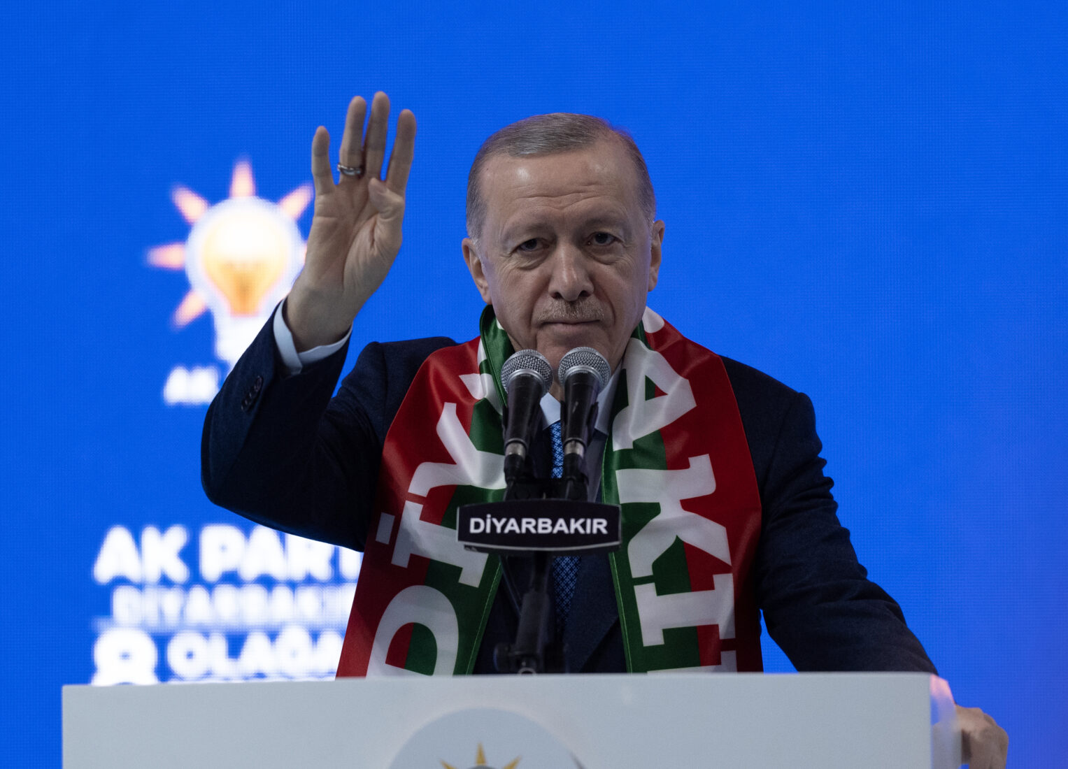 Turkish President and leader of the Justice and Development (AK) Party Recep Tayyip Erdogan attends his party's eighth Ordinary Provincial Congress in Diyarbakir, Turkiye on Jan. 11, 2025. (AA Photo)