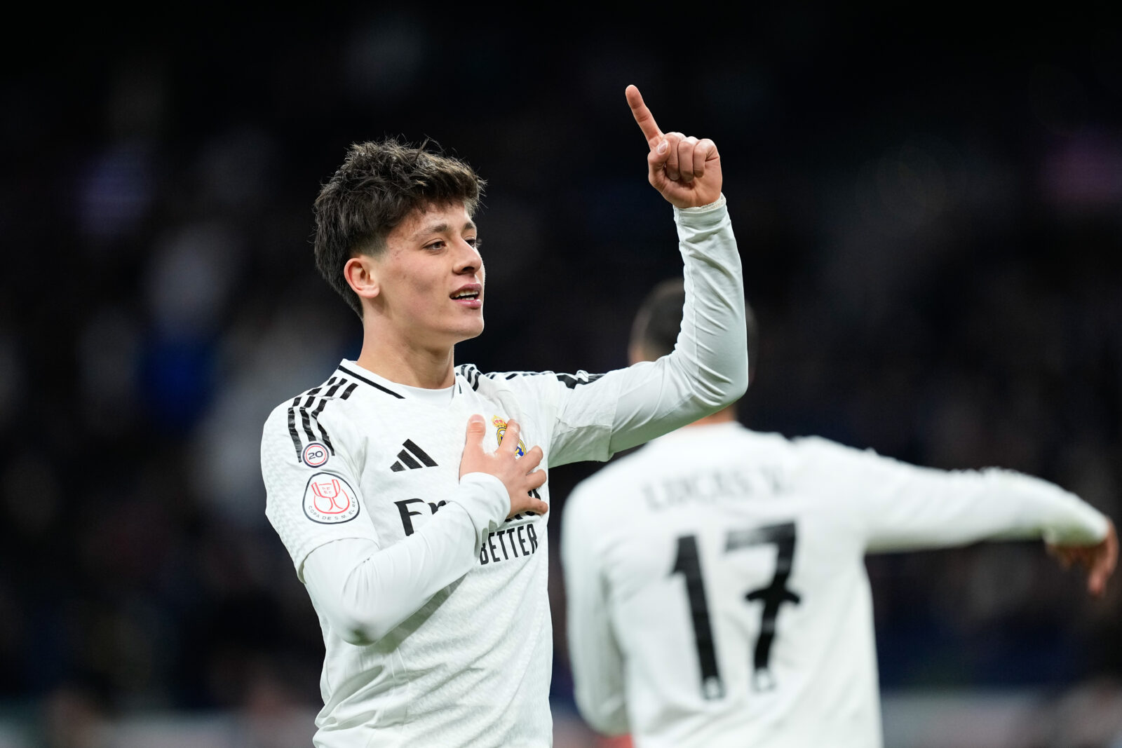 Arda Guler of Real Madrid celebrates a goal dismissed by VAR during the Spanish Cup, Copa del Rey, a round of 16 football match played between Real Madrid and RC Celta de Vigo at Santiago Bernabeu stadium on Jan. 16, 2025, in Madrid, Spain. (AA Photo)