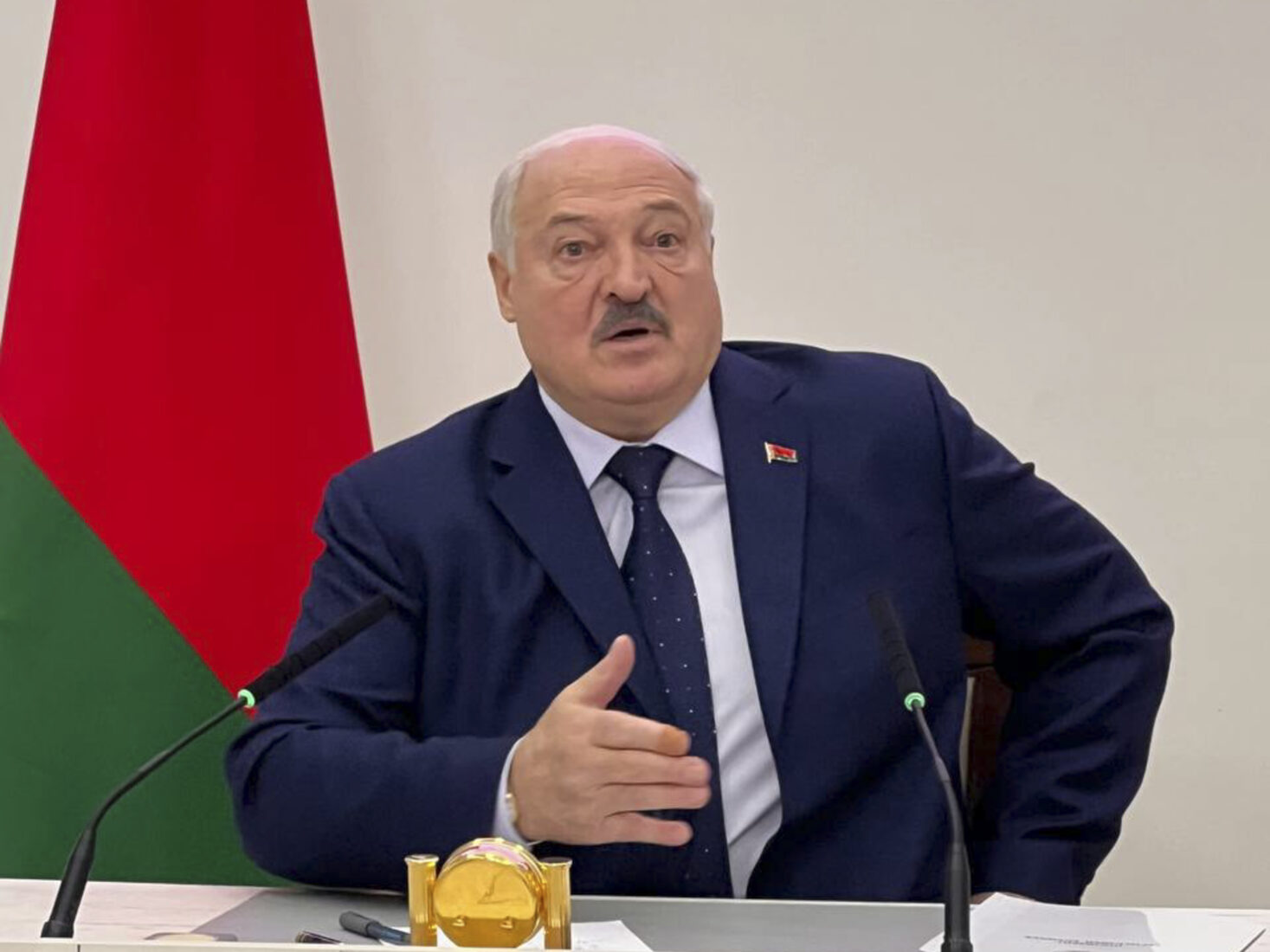 Belarusian President and presidential candidate Alexander Lukashenko speaks during a press conference after casting his vote at a polling station in the capital Minsk, Belarus on January 26, 2025. (AA Photo)