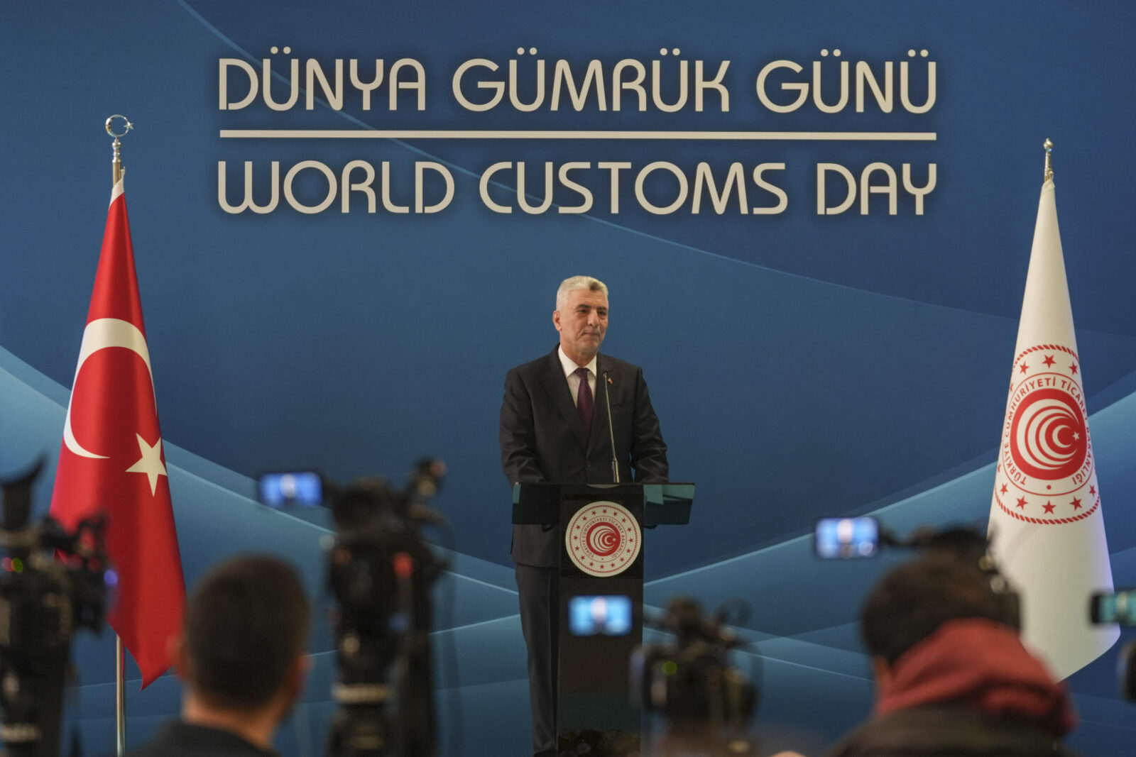Türkiye's Trade Minister Omer Bolat delivers a speech at the World Customs Day Celebration held at the Ministry of Trade in Ankara, Türkiye, on Jan. 27, 2025. (AA Photo)