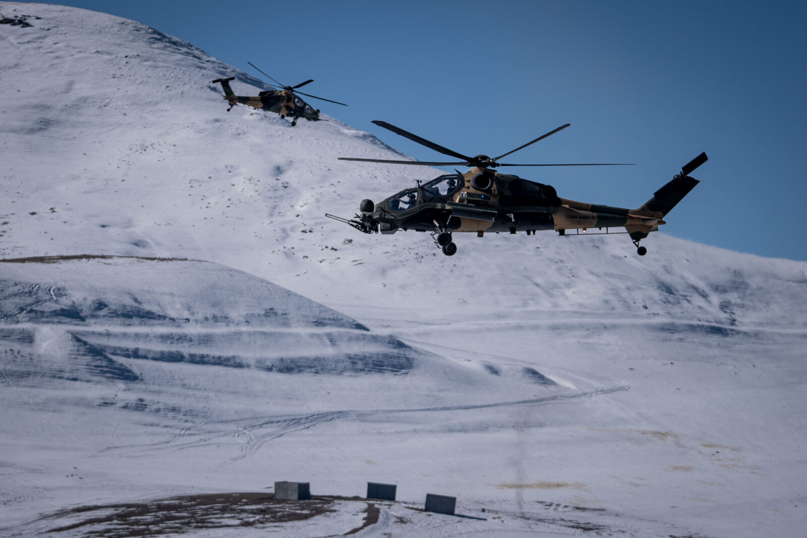 Military helicopters take part in the “Winter Exercise-2025”, organized by the Turkish Armed Forces in Kars, Turkiye on January 30, 2025. (AA Photo)
