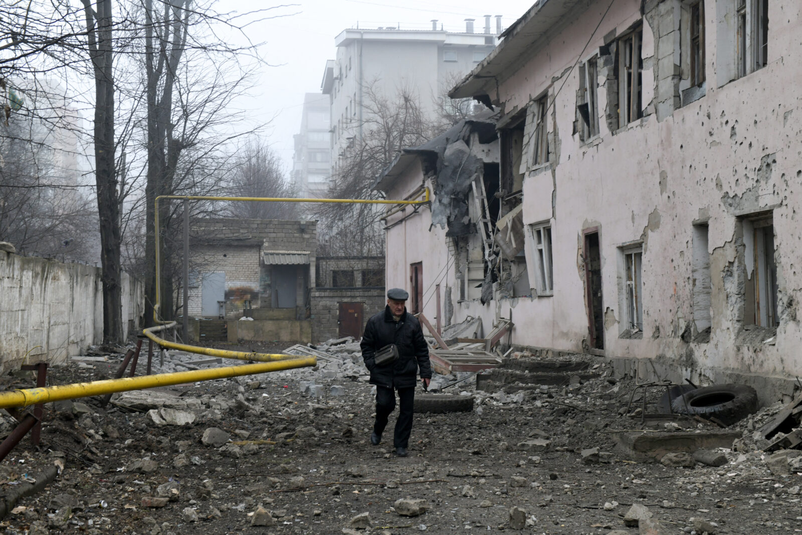 A man walks at the site of shelling, which local officials called a Ukrainian military strike, in Donetsk, Russian-controlled Ukraine, on January 10, 2025. (AFP Photo)