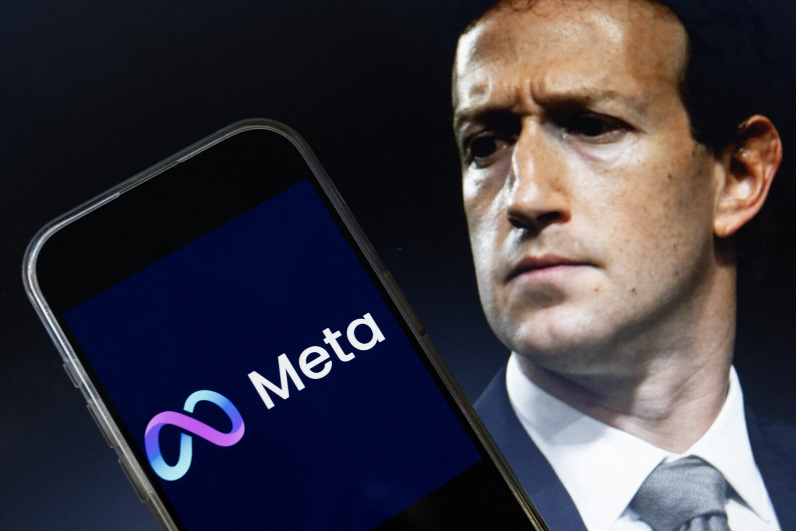 This photo illustration created on January 7, 2025, in Washington, U.S., shows an image of Mark Zuckerberg, CEO of Meta, and an image of the Meta logo. (AFP Photo)