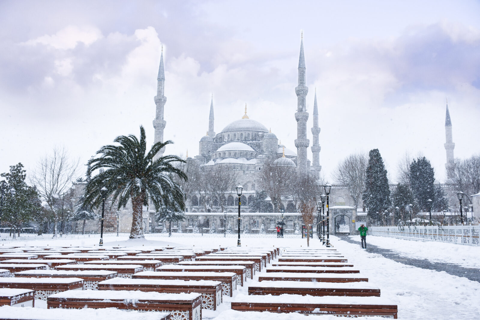 The Blue Mosque (Sultanahmet Mosque) on a winter day with snow in Istanbul, Türkiye. (Adobe Stock Photo)