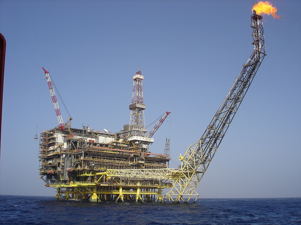 Photo shows TheBouri Offshore Field, the biggest platform in the largest producing oilfield in the Mediterranean Sea, which is located 120 kilometers (75 mi) north of the Libyan coast. (Photo via wikipedia.org)