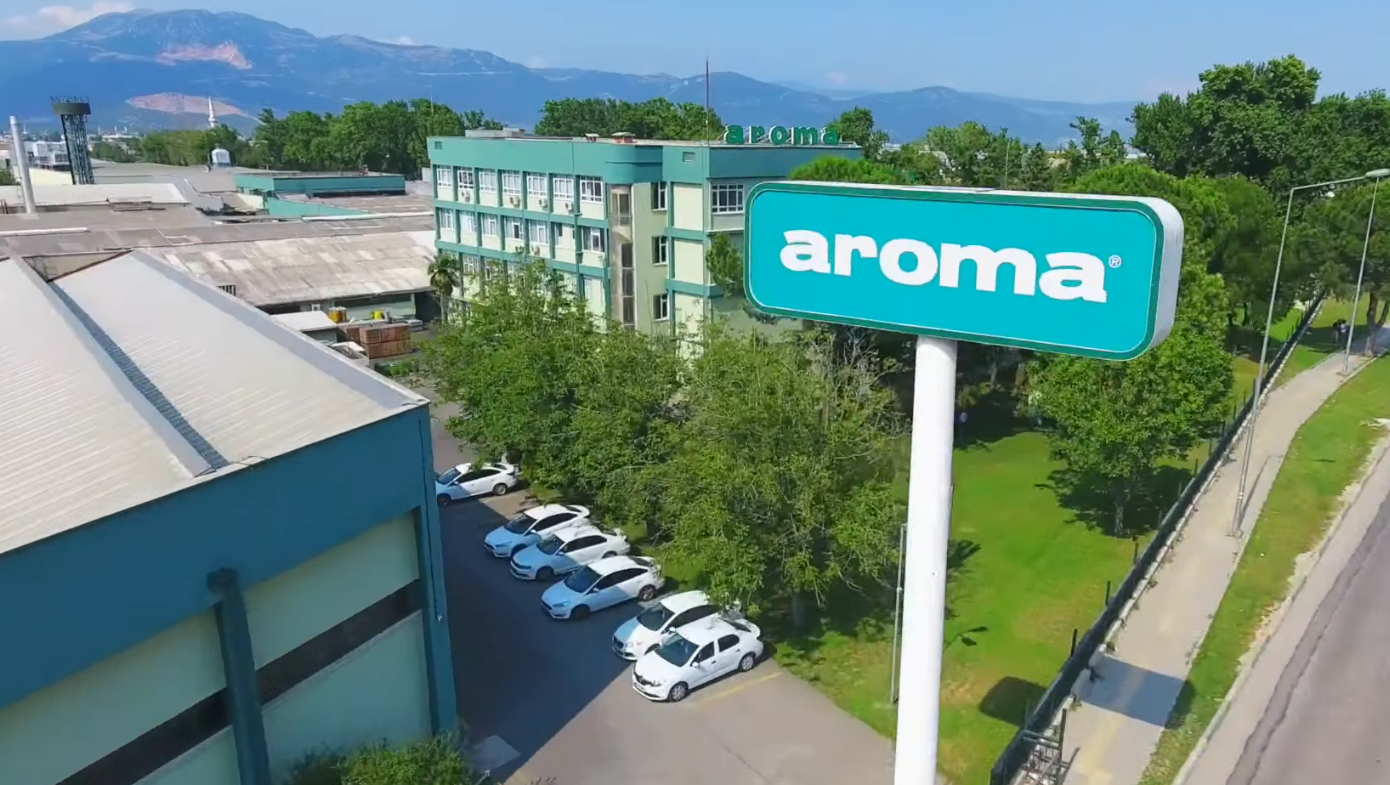 Aerial view of the headquarters of Aroma, a 57-year-old Turkish beverage company in Bursa, Türkiye. (Photo via Aroma's promotional video)