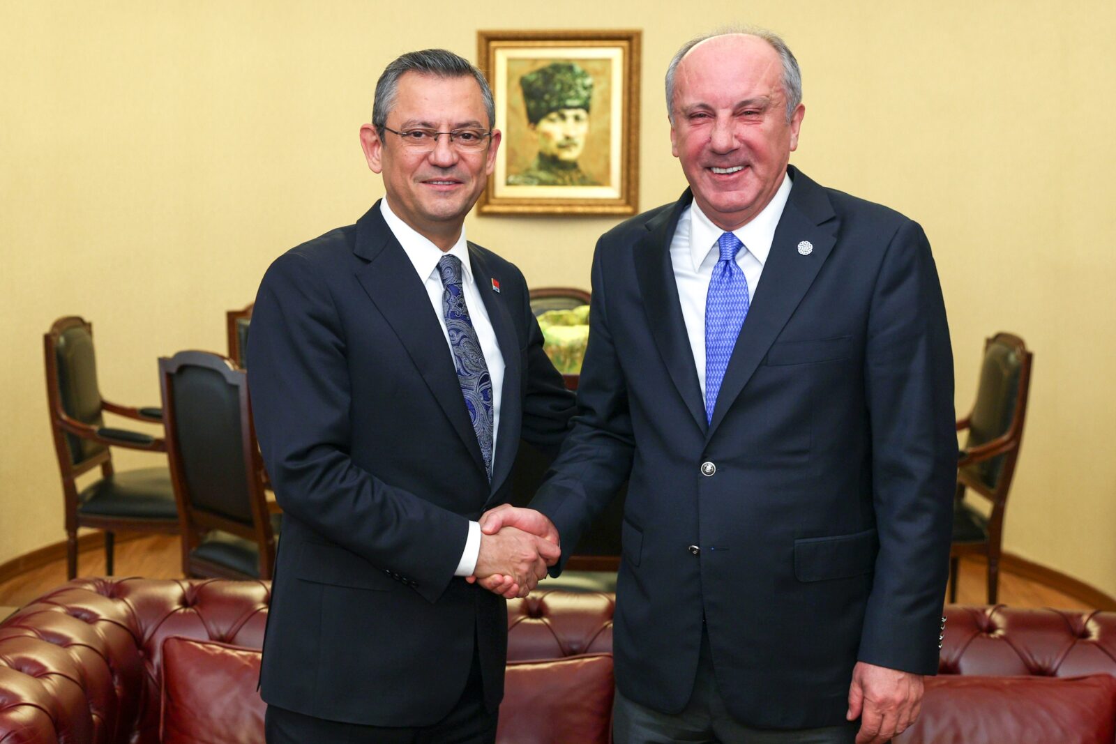 Muharrem Ince, leader of Memleket Party, meets with Ozgur Ozel, leader of CHP, in Ankara, Türkiye, on Jan. 4, 2024 (IHA Photo)