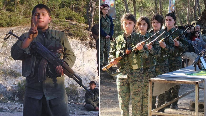 Some of PKK's terrorist group's child soldiers. (AA Photo)
