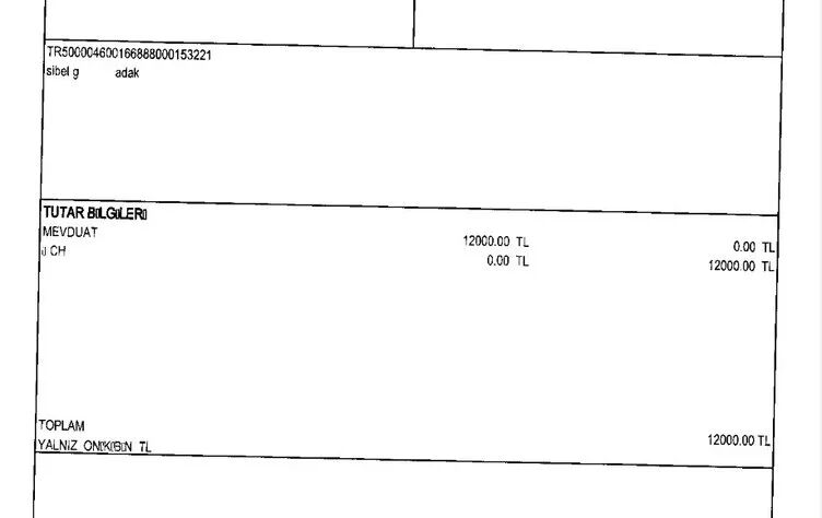 Bank statement of one of the transactions made by Turkish businesswoman Sibel G., showing payments for the alleged votive offerings, Istanbul, Türkiye, Jan. 6, 2024. (Türkiye Daily)