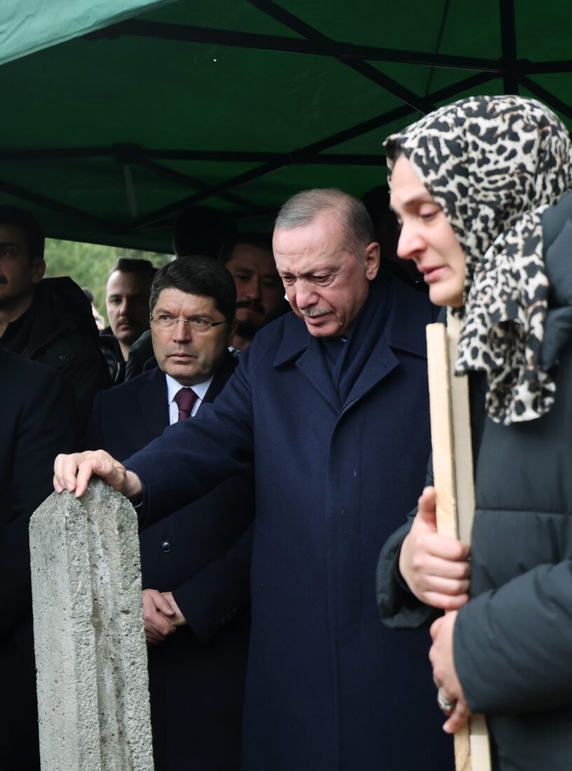 President Recep Tayyip Erdogan in tears at the funeral of Bolu fire victims in Türkiye on Jan,22, 2025. (Photo via Newsroom)