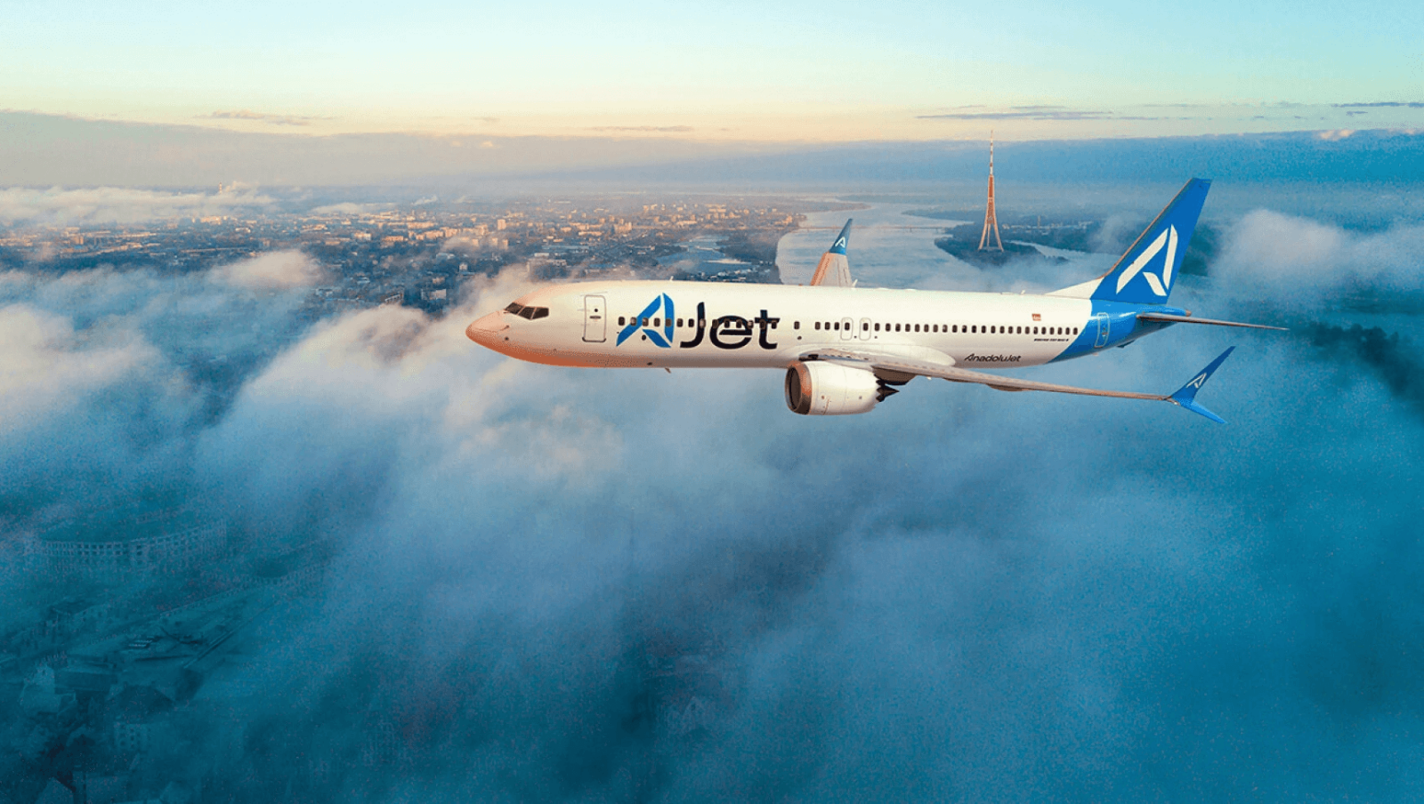 The promotional photo shows an AJet aircraft in flight. (Photo via turkishtechnology.com)