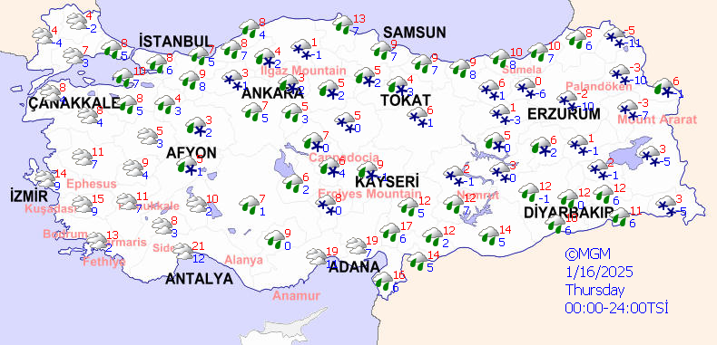 Yellow-coded warning issued for Türkiye