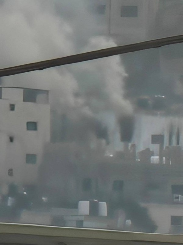 Photo shows fires breaking out in a residential building in Burqin, west of Jenin, amid an Israeli forces invasion ongoing for the third day. (via Telegram)