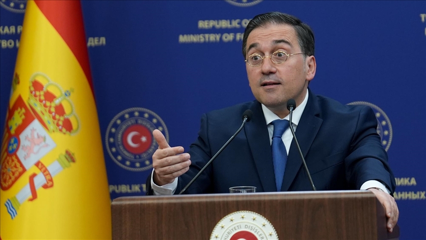 Turkish Foreign Minister Hakan Fidan (not seen) and Spanish Foreign Minister Jose Manuel Albares hold a joint press conference following their meeting in Ankara, Turkiye on March 20, 2024.