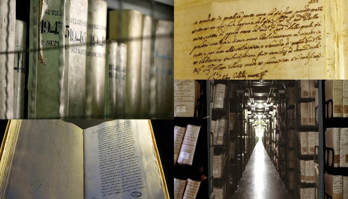 This photo collage shows books and an aisle from the Vatican's Secret Archives. (Identiv/File Photo)