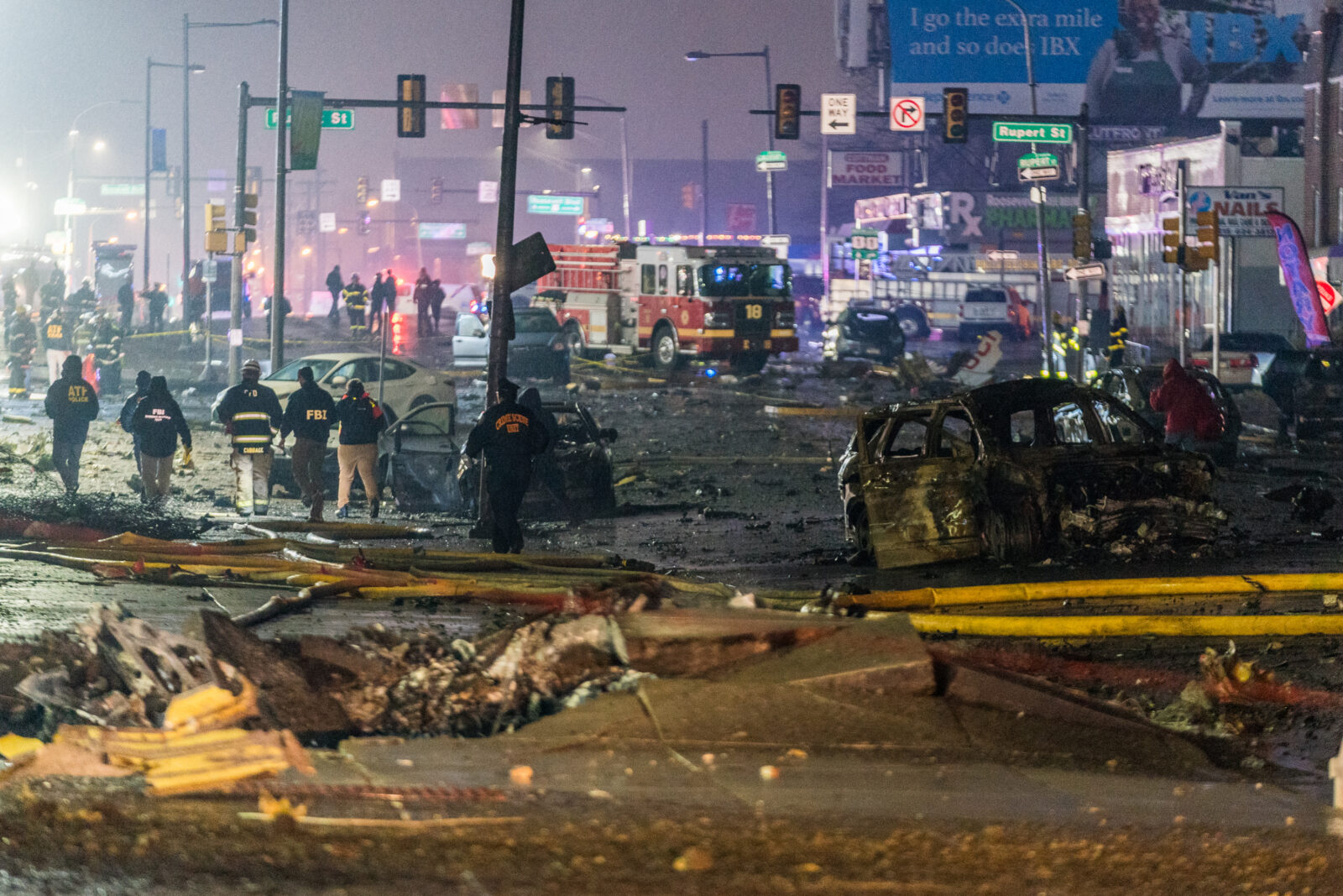 A view of the wreckage from a small plane after it crashed in a residential area in the US city of Philadelphia on Jan. 31, 2025. (AA Photo)