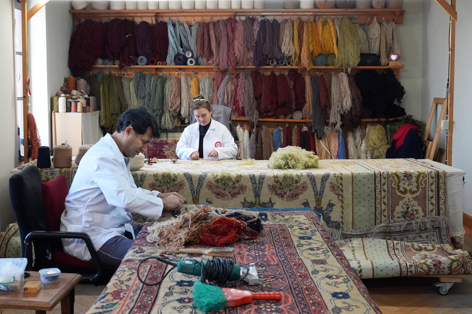 A meticulous restoration is underway to make two 200-year-old palace carpets, exquisite pieces of Ottoman palace culture, display-ready again. Istanbul, Feb. 13, 2025. (AA Photo)