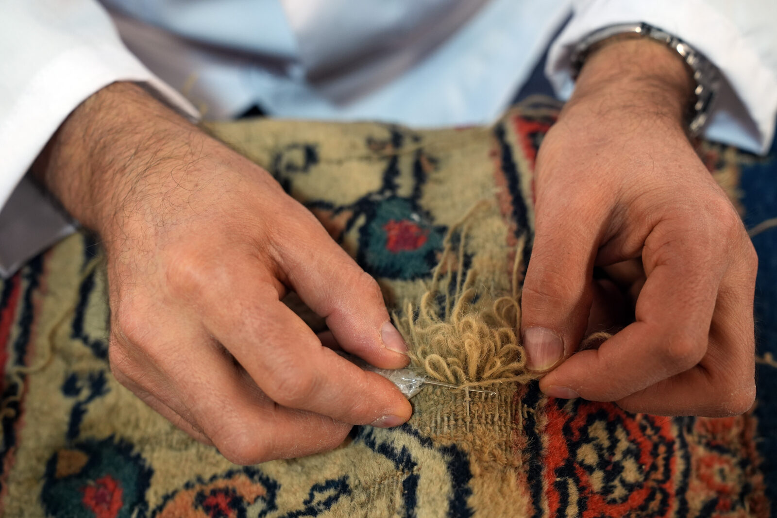 A meticulous restoration is underway to make two 200-year-old palace carpets, exquisite pieces of Ottoman palace culture, display-ready again. Istanbul, Feb. 13, 2025. (AA Photo)