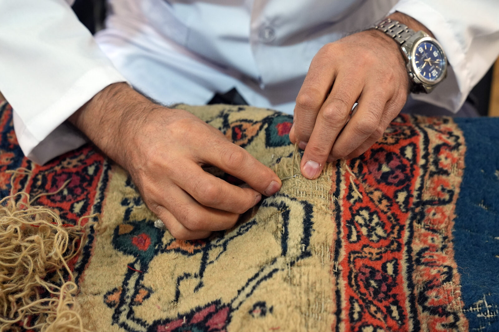 A meticulous restoration is underway to make two 200-year-old palace carpets, exquisite pieces of Ottoman palace culture, display-ready again, Istanbul, Feb. 13, 2025. (AA Photo)