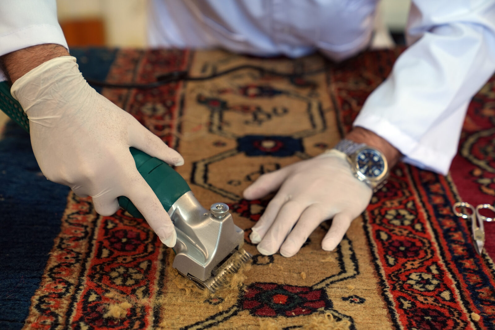 A meticulous restoration is underway to make two 200-year-old palace carpets, exquisite pieces of Ottoman palace culture, display-ready again, Istanbul, Feb. 13, 2025. (AA Photo)