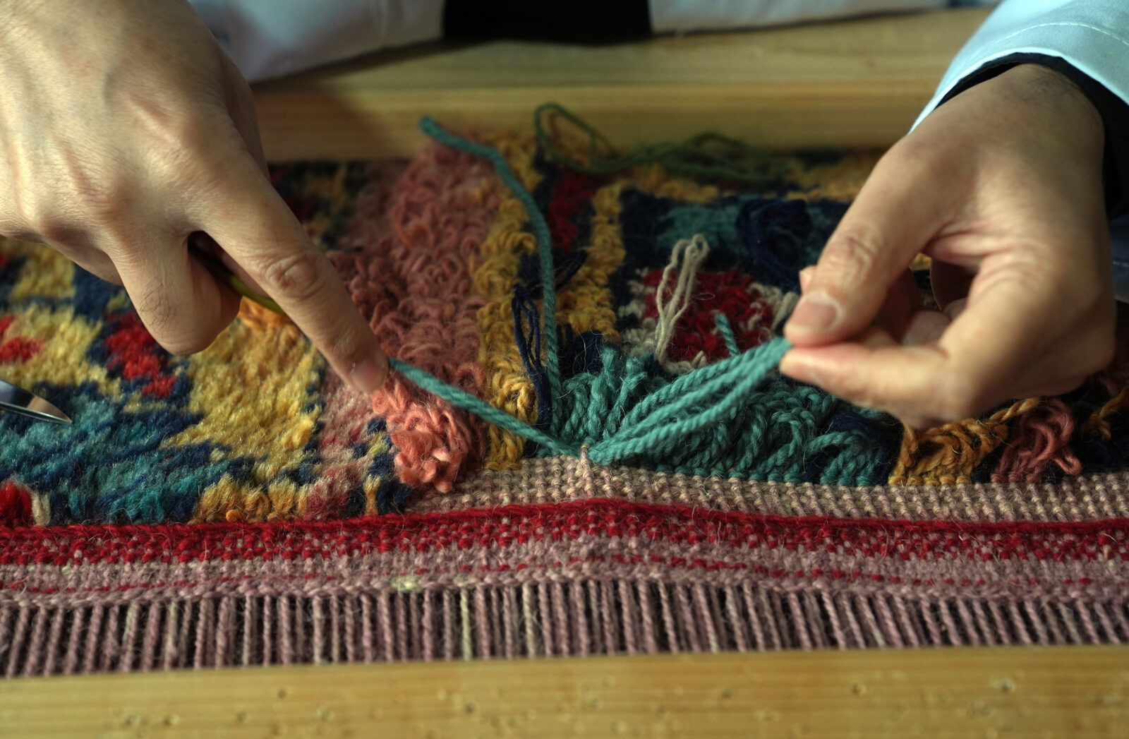 A meticulous restoration is underway to make two 200-year-old palace carpets, exquisite pieces of Ottoman palace culture, display-ready again, Istanbul, Feb. 13, 2025. (AA Photo)