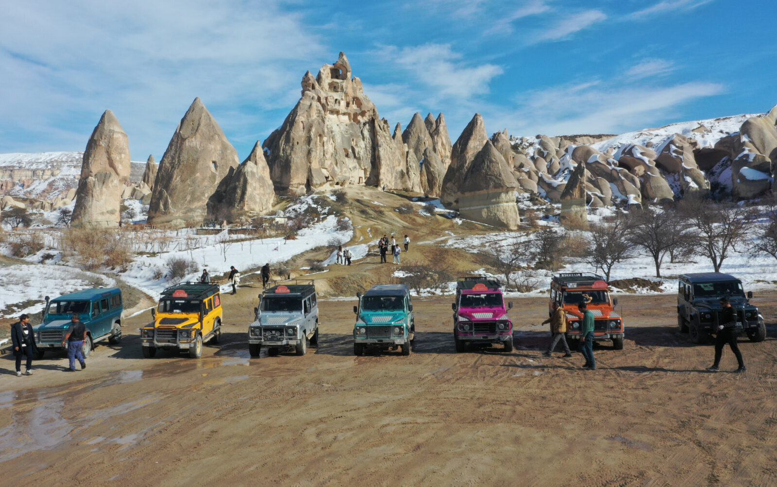 Tourists embark on jeep safaris in Cappadocia, as adverse weather hinder hot air balloon flights in Nevsehir, Türkiye, Feb. 17, 2025. (AA Photo)