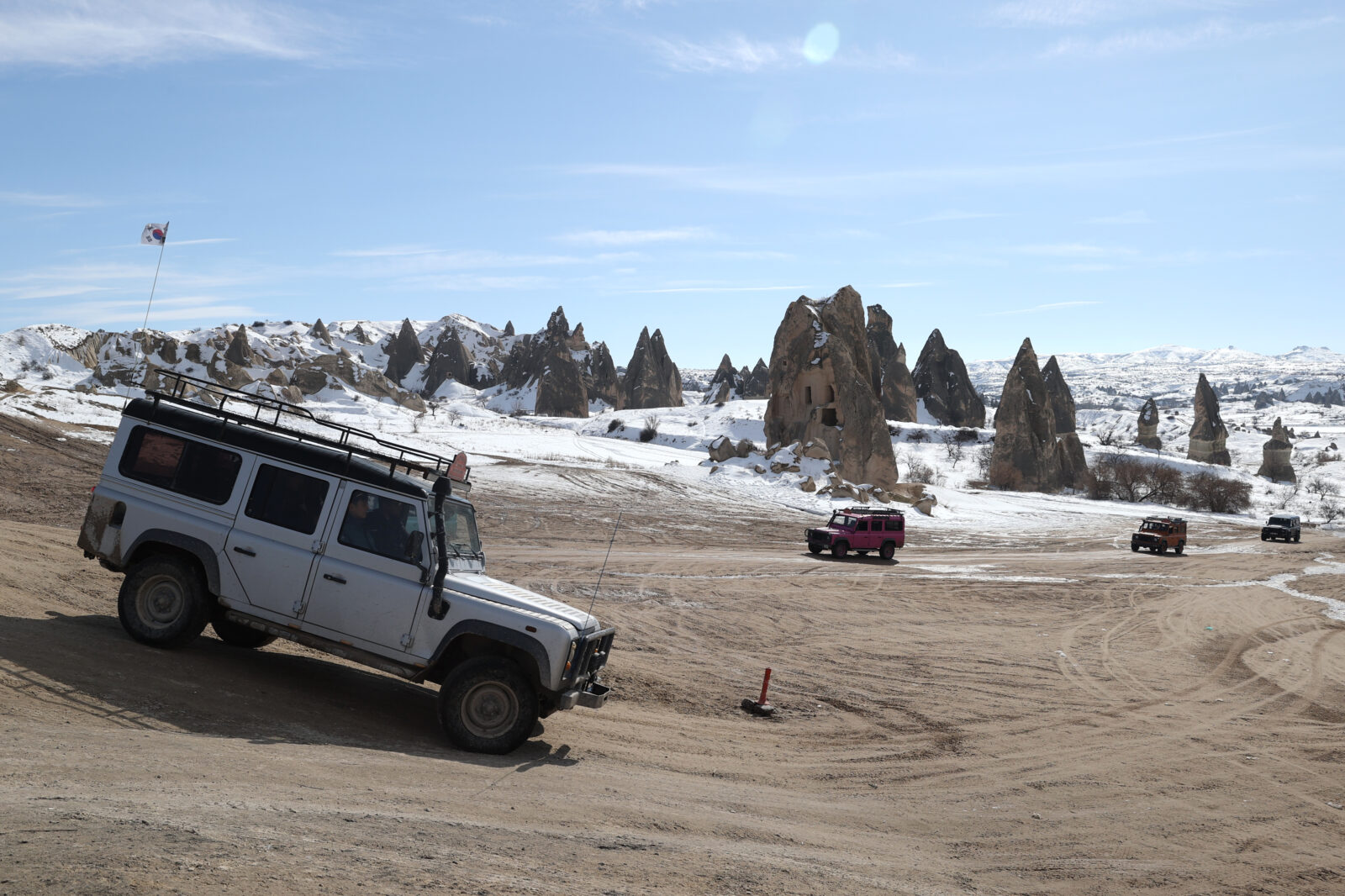 Tourists embark on jeep safaris in Cappadocia as adverse weather conditions hinder hot air balloon flights in Nevsehir, Türkiye, February 17, 2025. (AA Photo)