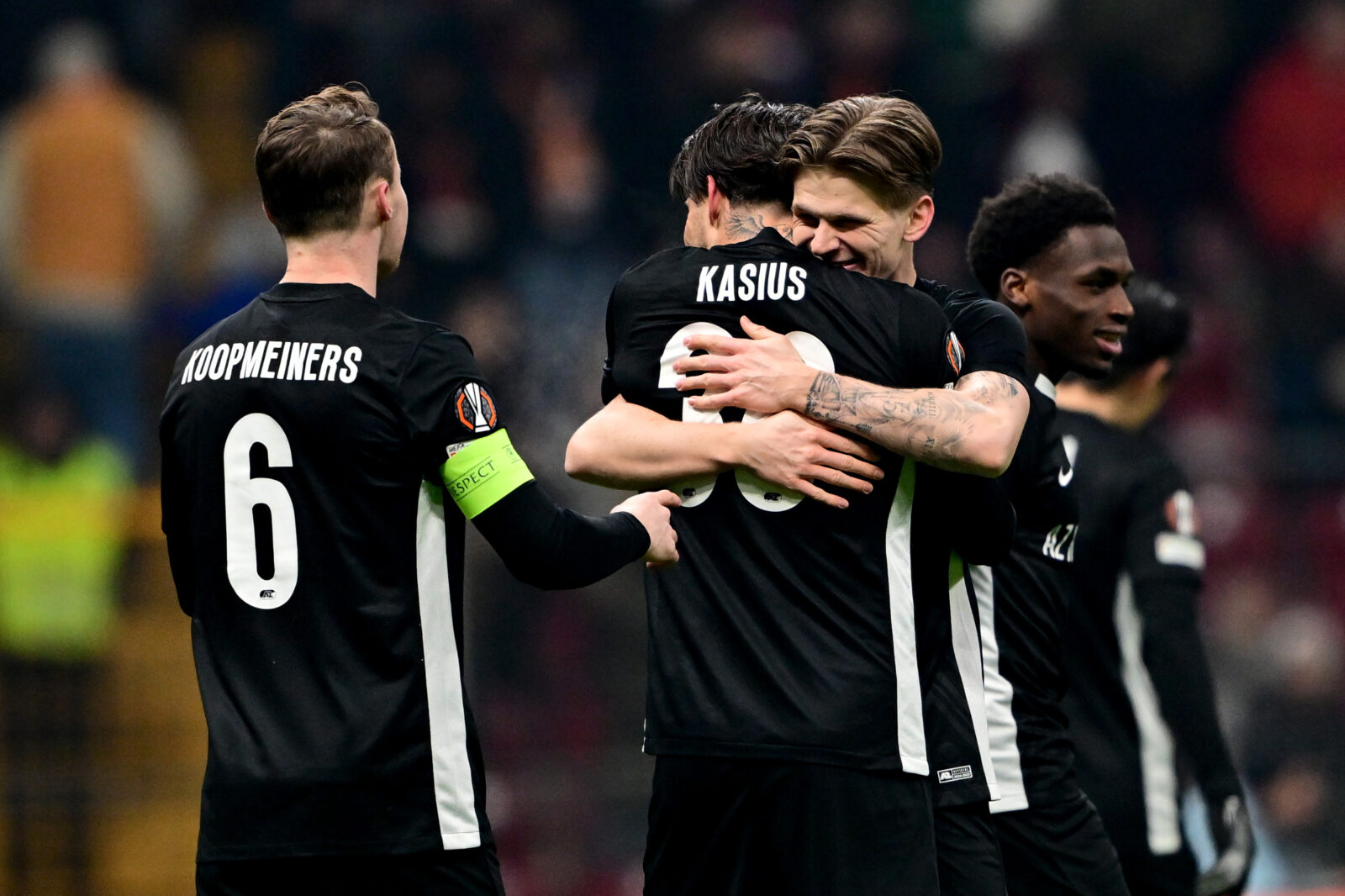 Denso Kasius (30) of AZ Alkmaar celebrates after scoring a goal during the UEFA Europa League play-off 2nd leg match at RAMS Park in Istanbul, Türkiye, Feb. 20, 2025. (AA Photo)