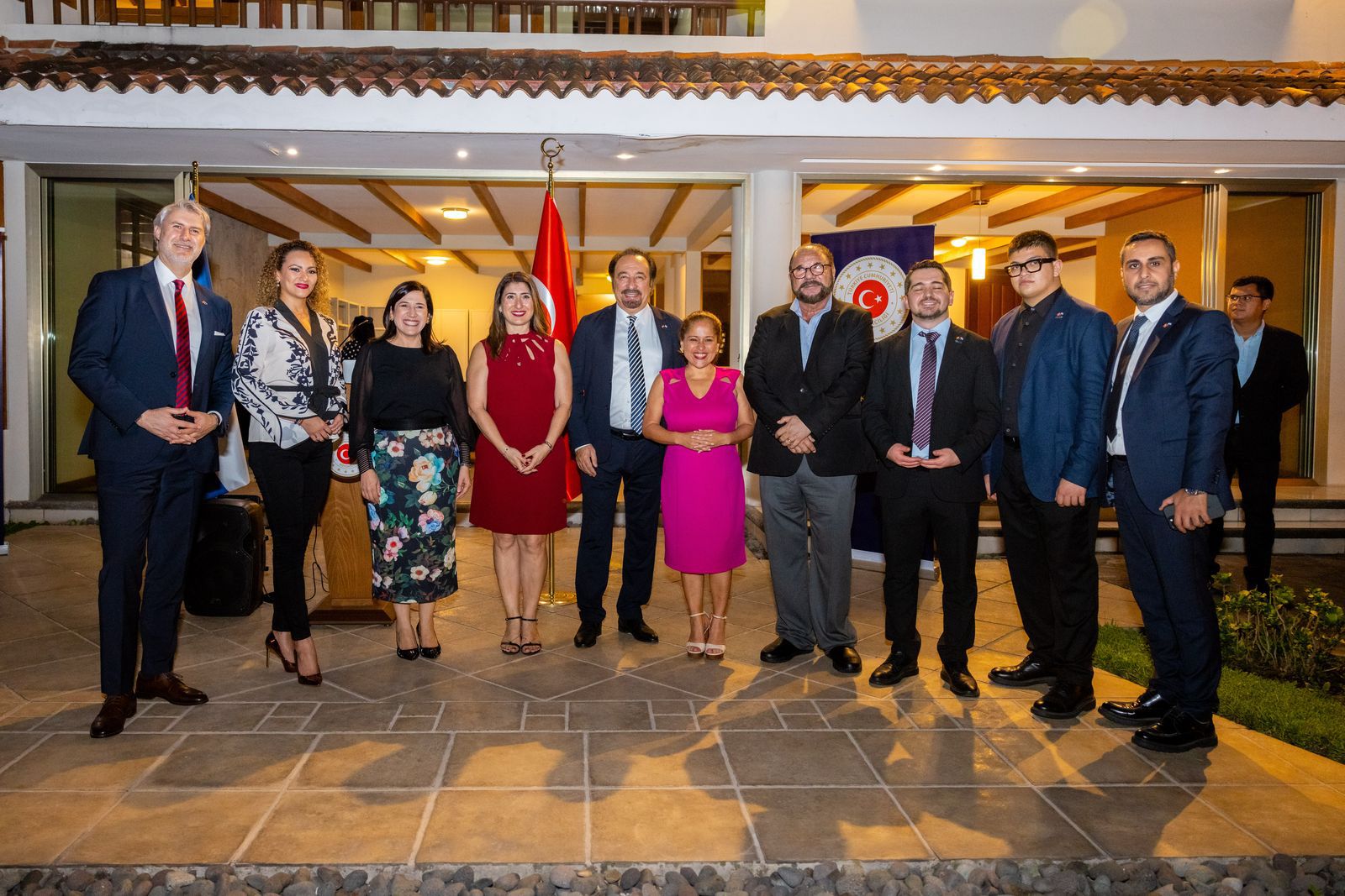 A delegation of Turkish businesspeople, led by Ali Galip Ilter, Vice President of the Türkiye-Latin America and Caribbean Business Councils under the Foreign Economic Relations Board of Türkiye (DEIK), poses for a photo at the Turkish Embassy in San Salvador, El Salvador, on Feb. 23, 2025. (AA Photo)