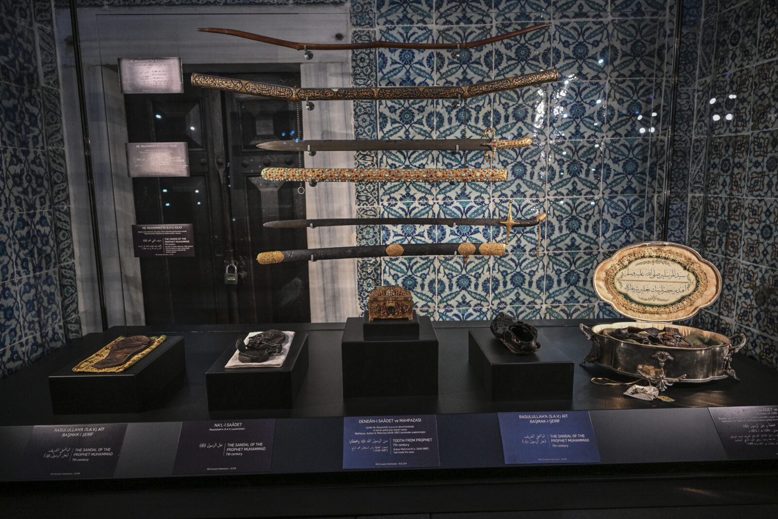 Some of the artifacts in the Chamber of the Holy Relics, located in the Enderun Courtyard of Topkapi Palace, Istanbul, Türkiye. (AA Photo)