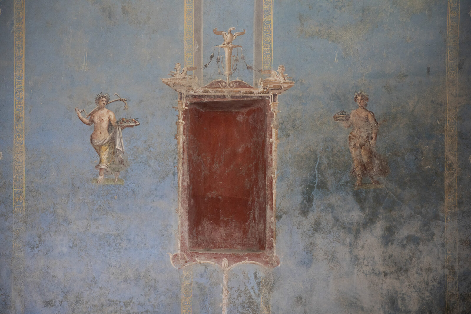 A detail of Regio IX after the presentation of the large Dionysian-themed fresco inside the Archaeological Park of Pompeii, near Naples, Italy, Feb. 26, 2025. (AA Photo)