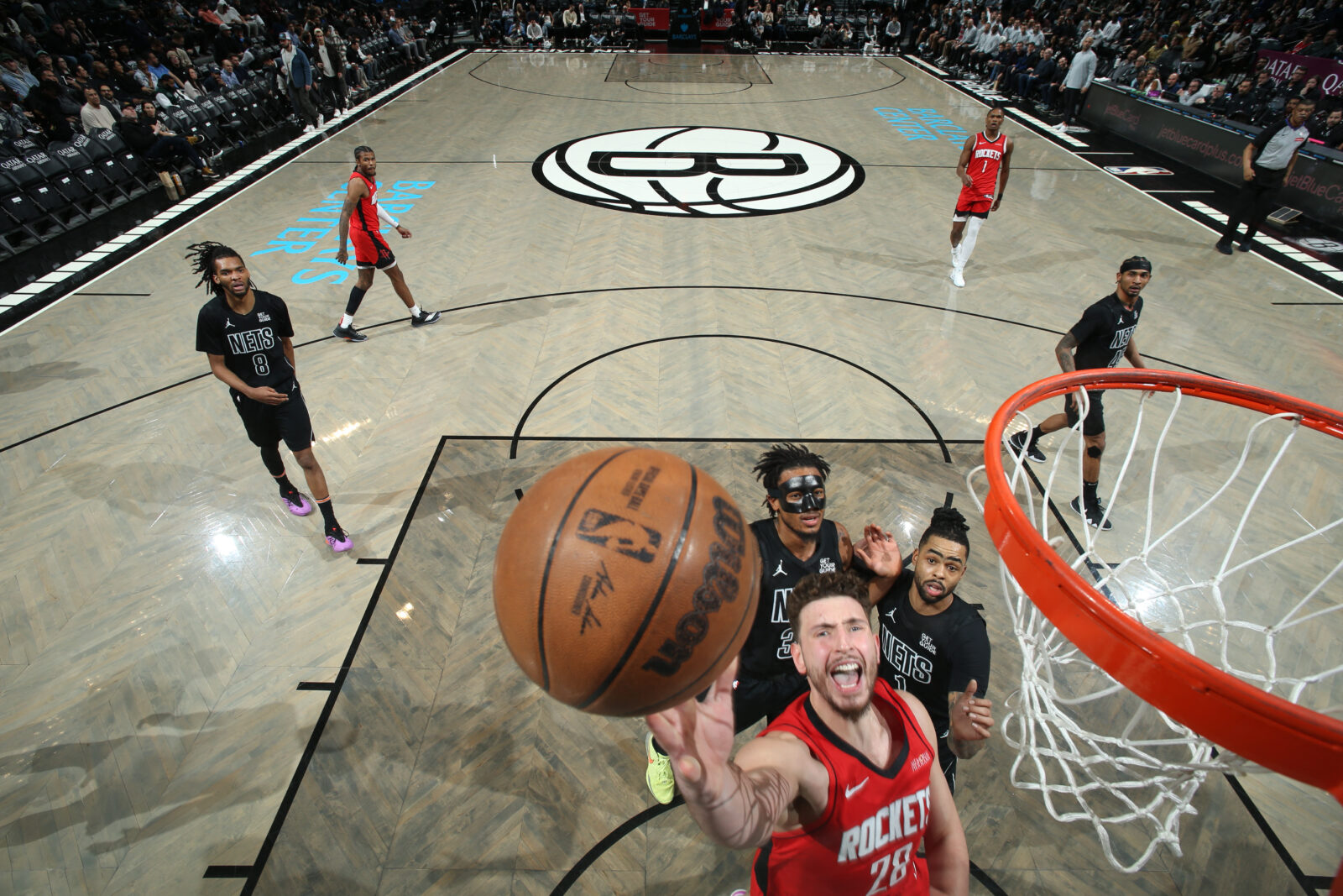 Alperen Sengun #28 of the Houston Rockets drives to the basket during the game against the Brooklyn Nets at Barclays Center in Brooklyn, New York, Feb. 4, 2025. (AFP Photo)