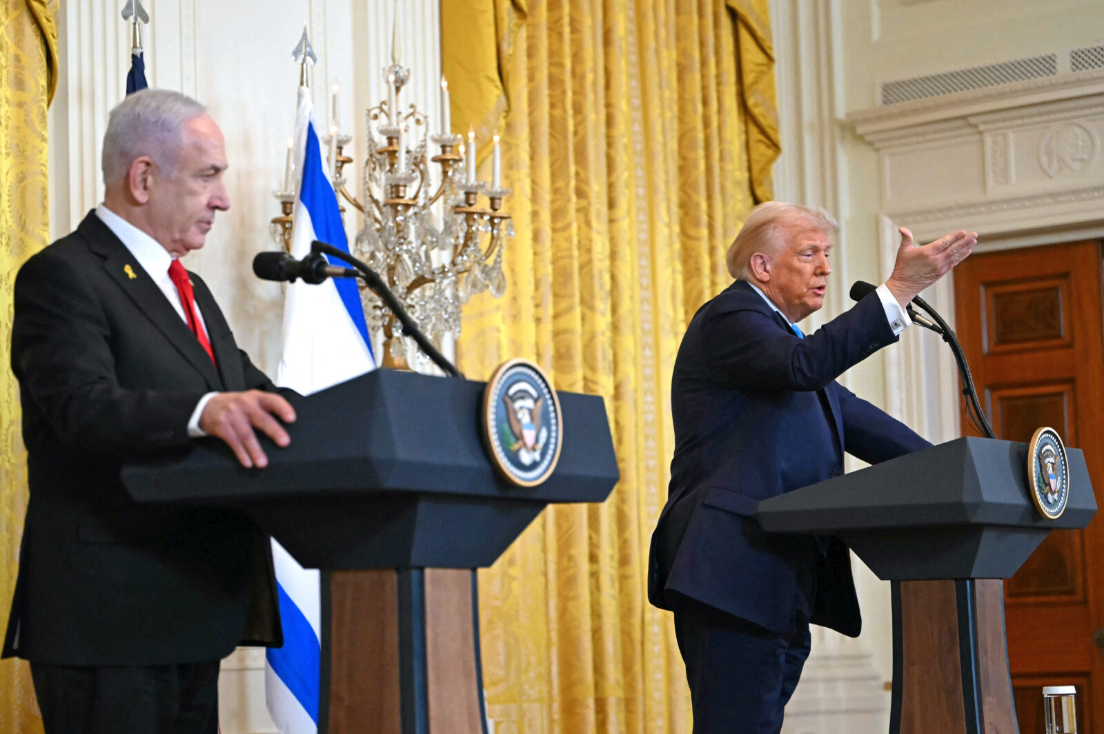 U.S. President Donald Trump (R) and Israel's Prime Minister Benjamin Netanyahu hold a press conference in the East Room of the White House in Washington, D.C., on Feb. 4, 2025. (AFP Photo)