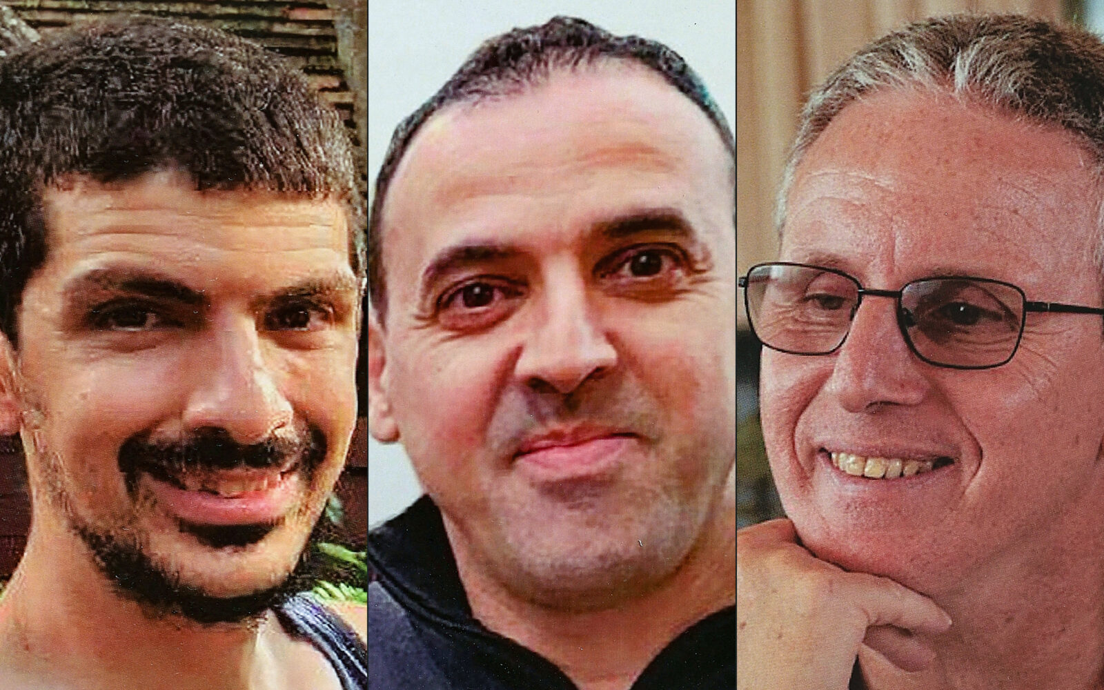 Israeli hostages (L to R) Or Levy, Eli Sharabi and Ohad Ben Ami, held in the Gaza Strip. (AFP Photo)