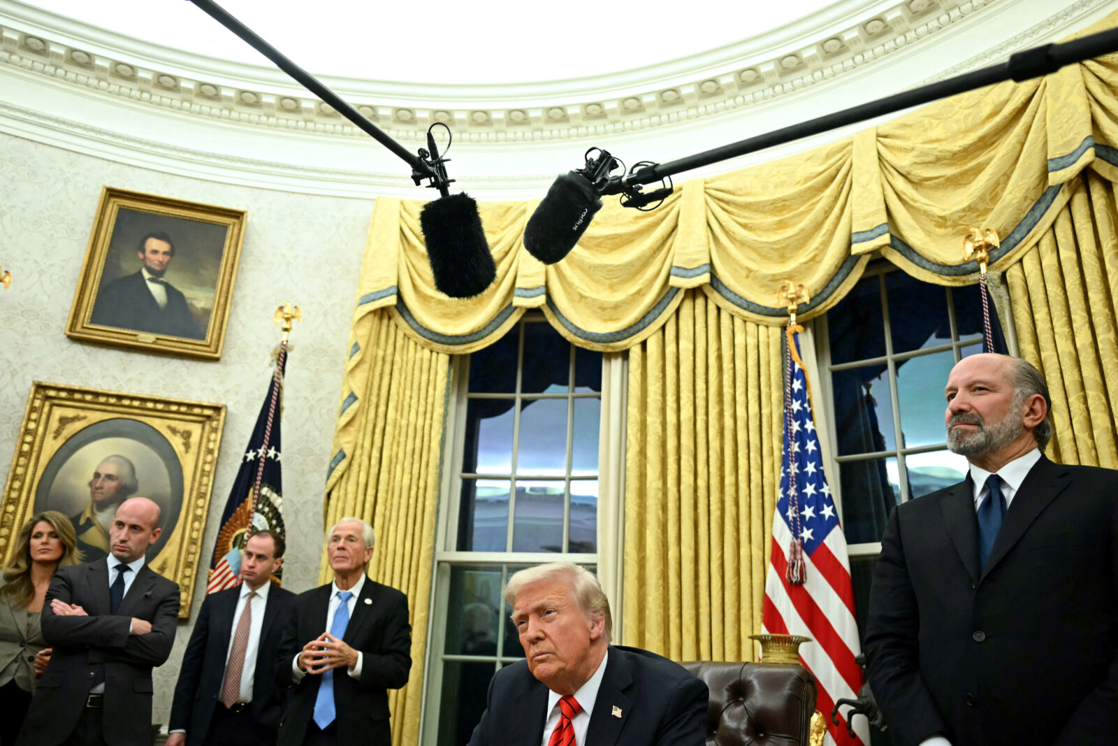 U.S. President Donald Trump speaks to the press after signing an executive order in the Oval Office of the White House in Washington, D.C., on Feb. 10, 2025. (AFP Photo)