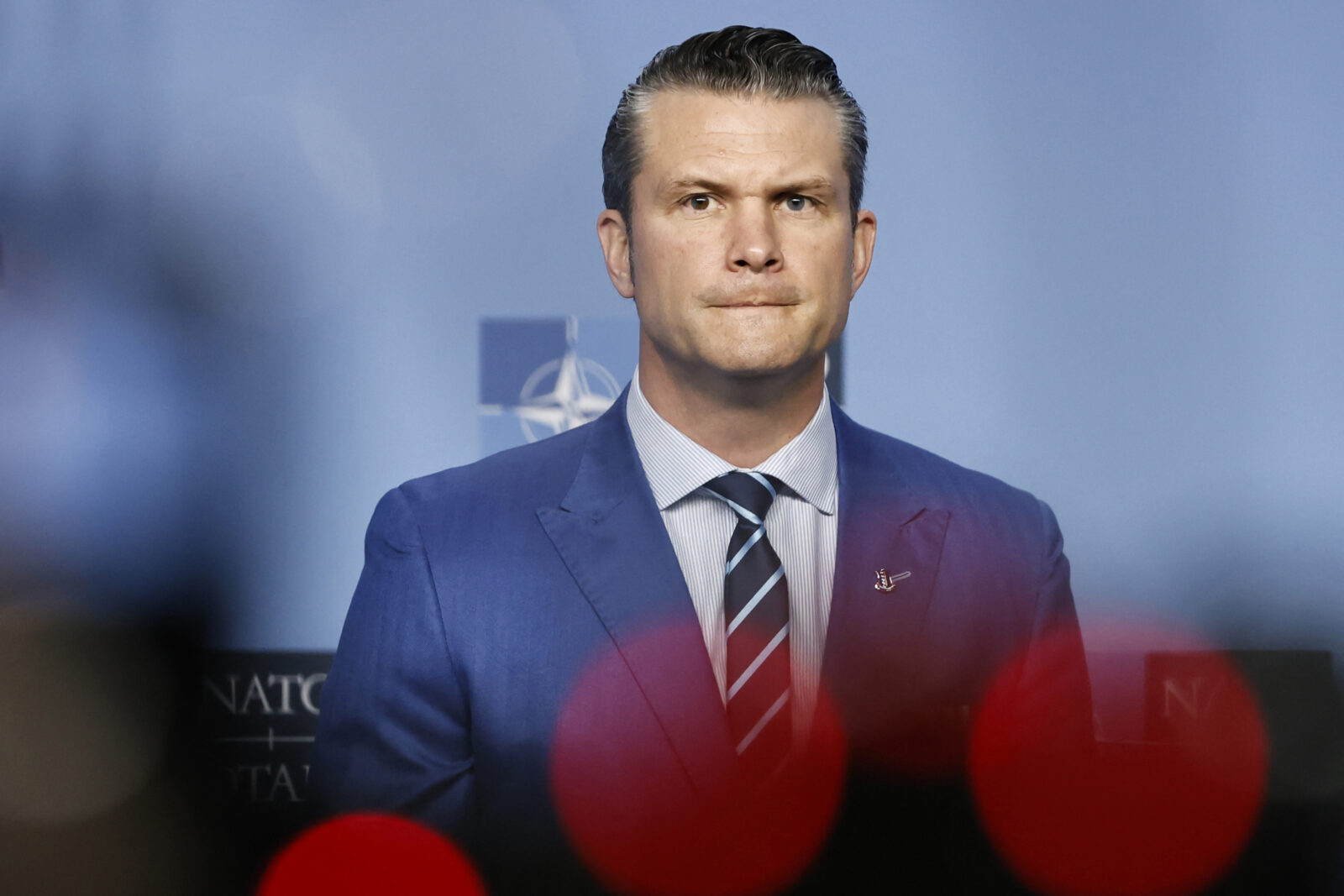 US Defense Secretary Pete Hegseth reacts prior to The North Atlantic Treaty Organisation (NATO) Ministers of Defence meeting at NATO Headquarters in Brussels, on February 13, 2025. (AFP Photo)
