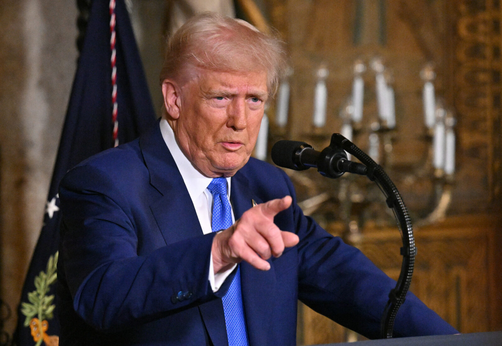 U.S. President Donald Trump speaks during signing of executive orders at his Mar-a-Lago resort in Palm Beach, Florida, on Feb. 18, 2025. (AFP)