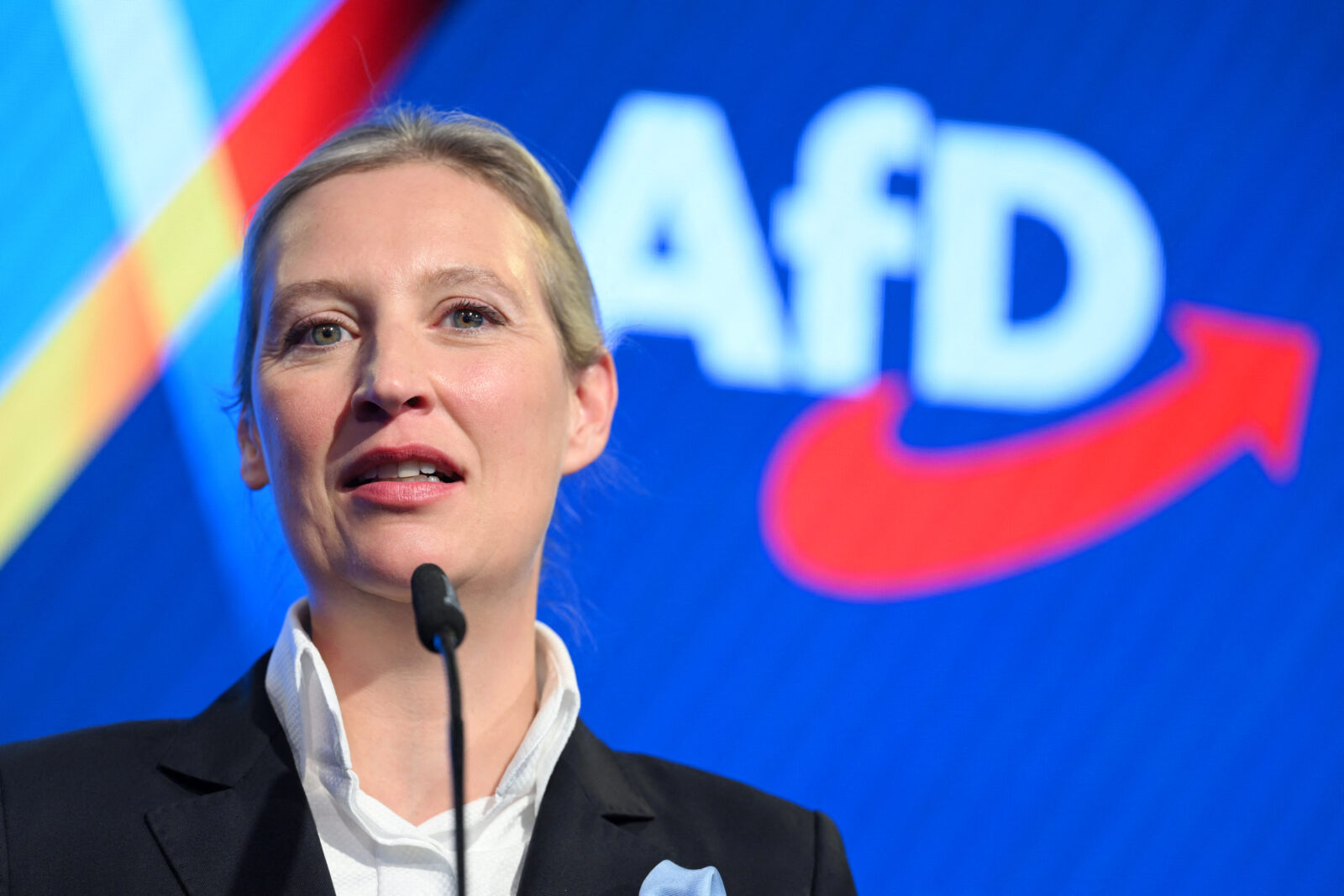 Co-leader of Germany's far-right Alternative for Germany (AfD) party and her party's top candidate for Chancellor Alice Weidel speaks during the electoral evening in Berlin on Feb. 23, 2025. (AFP Photo)