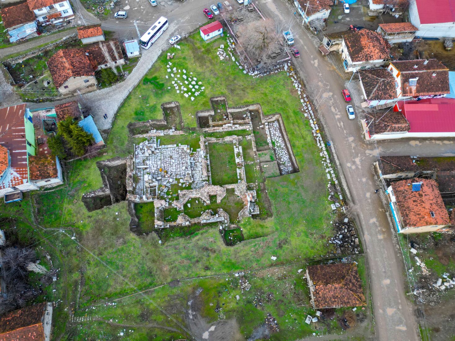 The structures of Sebastapolis Ancient City, where gladiators once fought, located in the Sulusaray district of Tokat, Türkiye, Feb. 7, 2025. (IHA Photo)