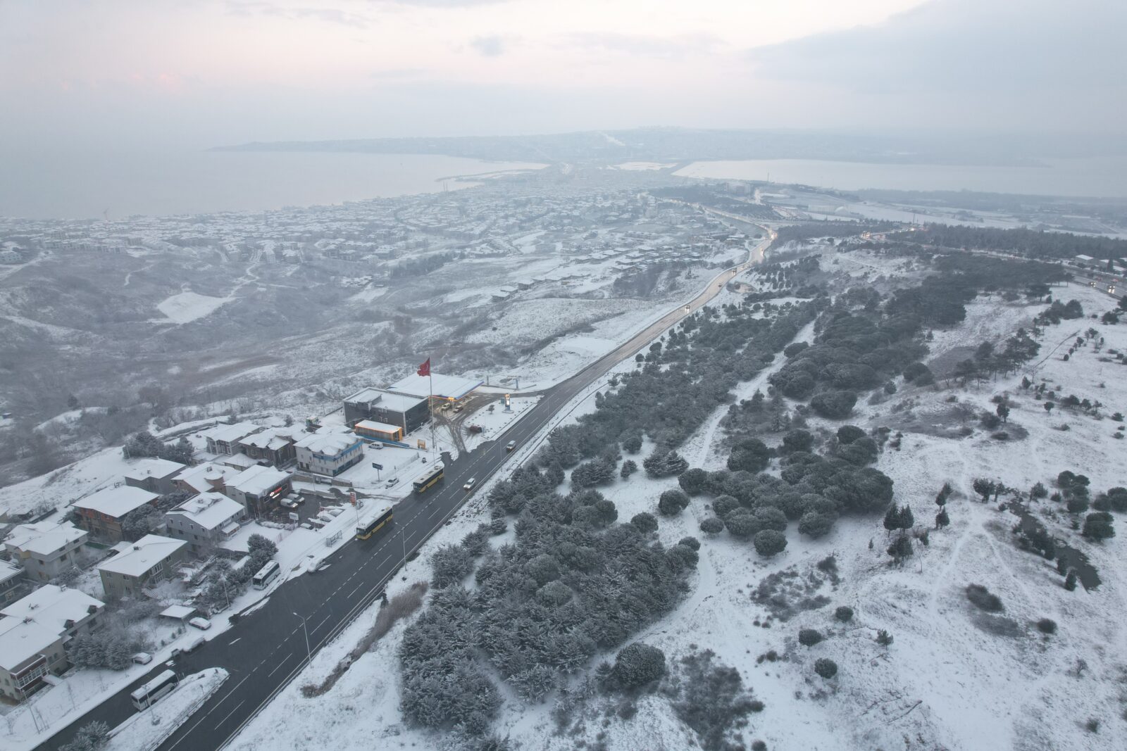 Aerial footage captured by a drone shows empty main roads in Istanbul, as schools are also closed for the day, resulting in lighter traffic. (IHA Photo)