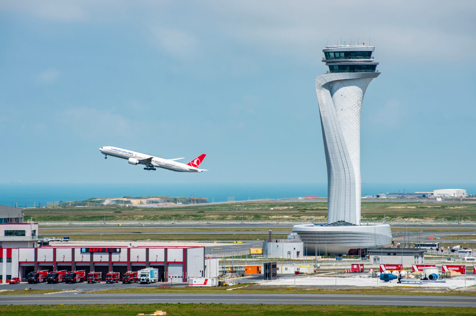 A Turkish Airlines aircraft takes off against the backdrop of the iconic Air Traffic Control Tower at Istanbul Airport, one of the world’s busiest aviation hubs in Istanbul, Türkiye, June 3, 2023. (Adobe Stock Photo)
