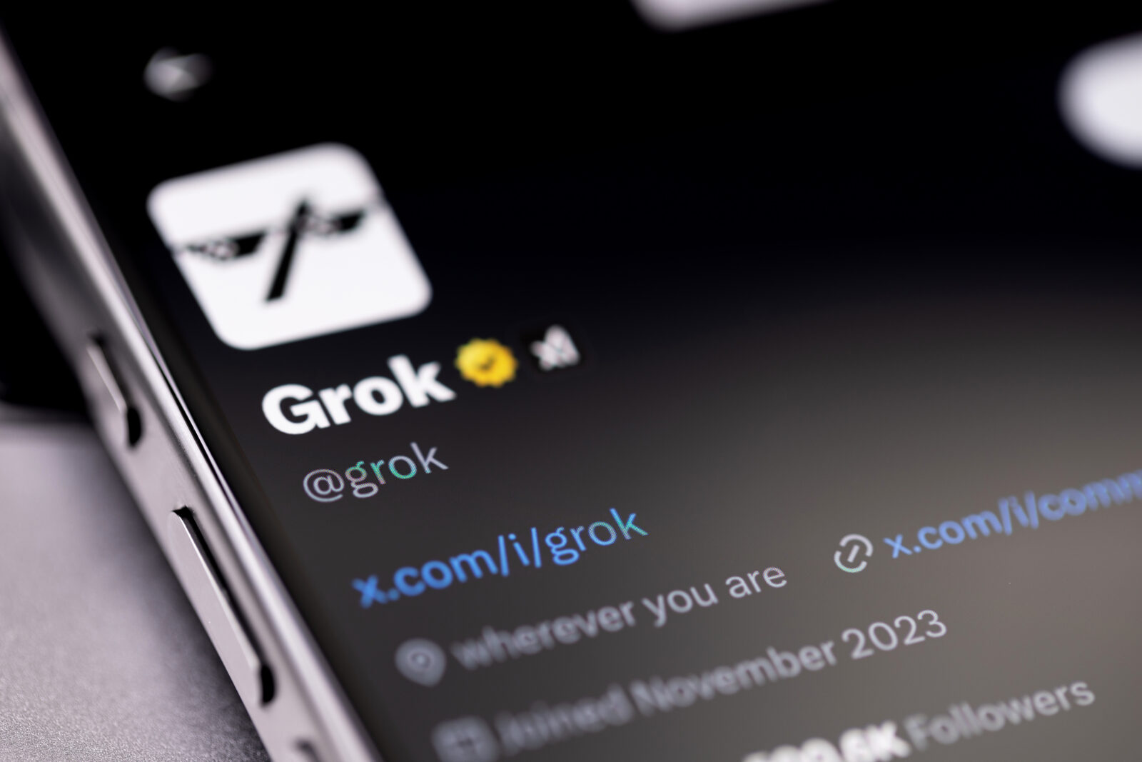 The file photo shows Grok's official profile on X, formerly known as Twitter, displayed on a smartphone screen. (Adobe Stock Photo)