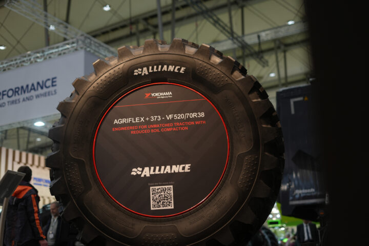 A new Alliance Agriflex+ 373 agricultural tire, manufactured by Japan's Yokohama ATG Tires, designed for enhanced traction and reduced soil compaction. (Photo via yokohama-atg.com)