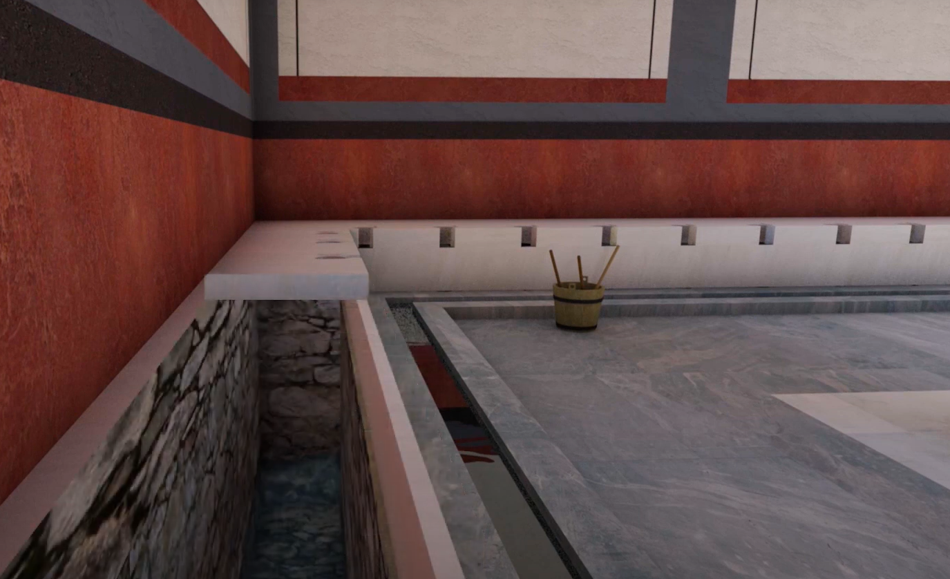 Reconstruction/animation of a latrine in ancient Rome. (Created by Ancient Athens 3D)