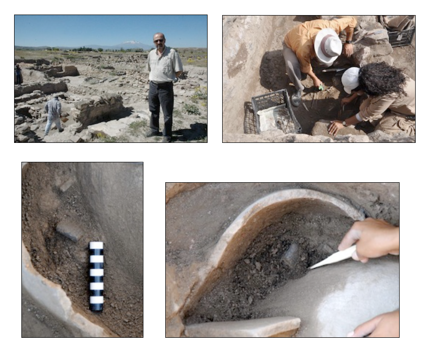 Photos showcasing the tomb and tablet uncovered during the 2014 excavations at Kultepe. (Photo via Kultepe Archaeological Excavations)