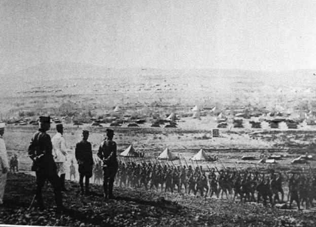 French General Henri Gouraud inspects his troops in the Anti-Lebanon Mountains on the eve of the Battle of Maysalun, July 24, 1920. Syrians played a significant role during and after Turkish war of independence. (Photo via Wikimedia)