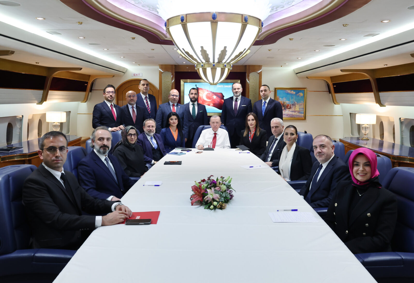 President Recep Tayyip Erdogan during an in-flight discussion with journalists following his official visits to Malaysia, Indonesia, and Pakistan. (Handout Photo)